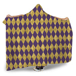Purple And Gold Harlequin Pattern Print Hooded Blanket