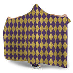 Purple And Gold Harlequin Pattern Print Hooded Blanket