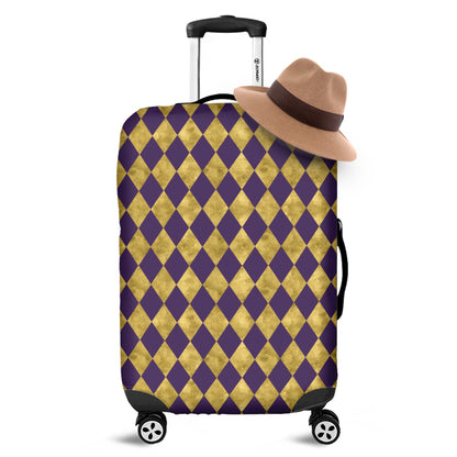 Purple And Gold Harlequin Pattern Print Luggage Cover