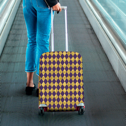 Purple And Gold Harlequin Pattern Print Luggage Cover