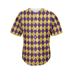 Purple And Gold Harlequin Pattern Print Men's Baseball Jersey