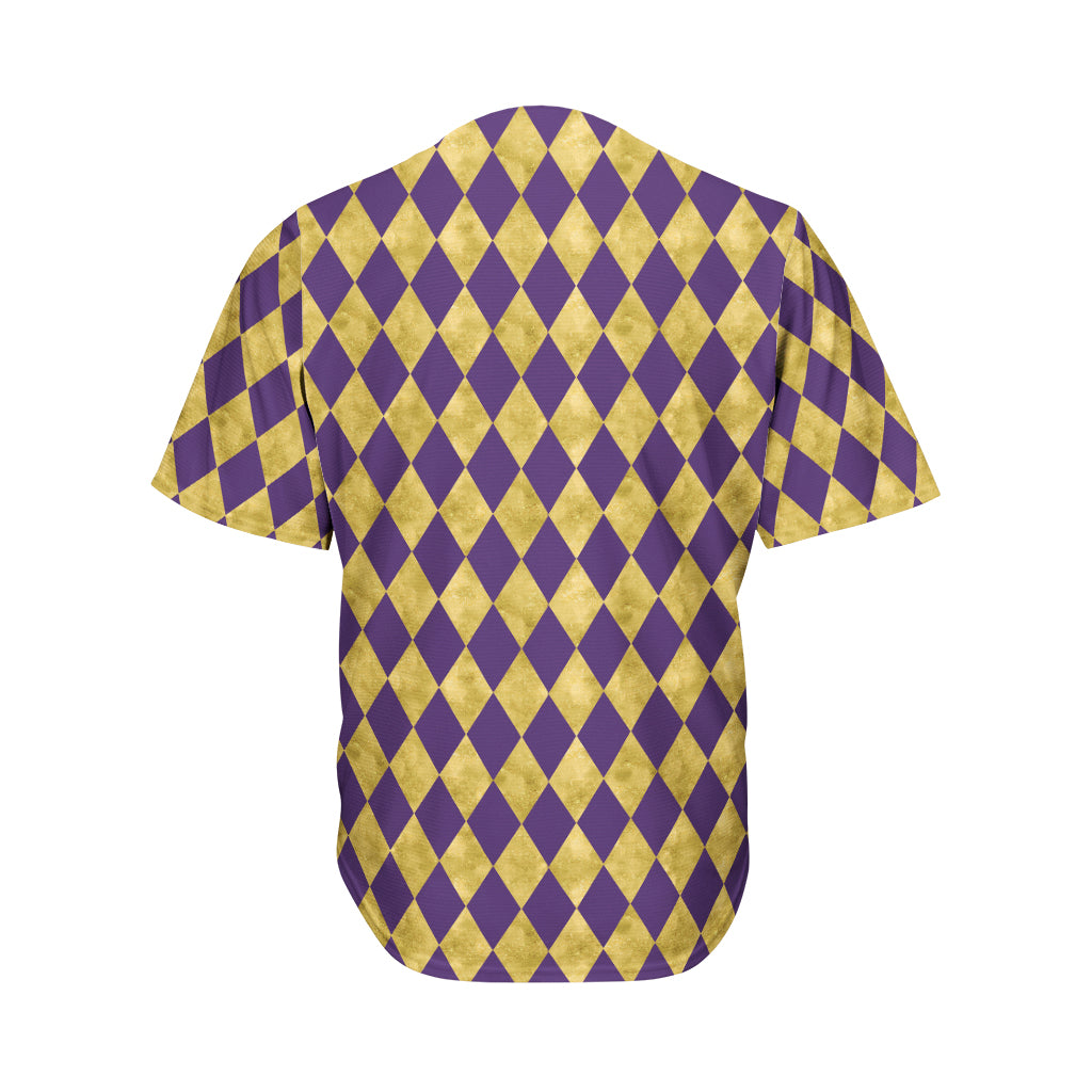 Purple And Gold Harlequin Pattern Print Men's Baseball Jersey