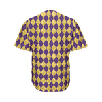 Purple And Gold Harlequin Pattern Print Men's Baseball Jersey