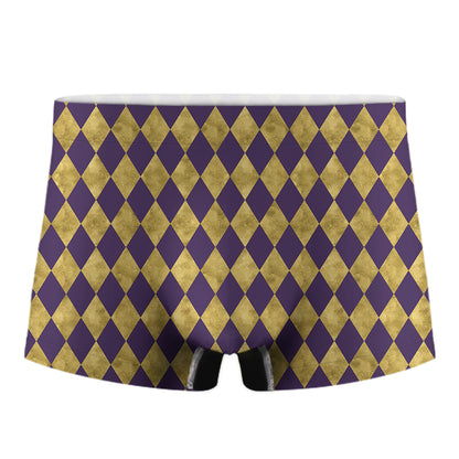 Purple And Gold Harlequin Pattern Print Men's Boxer Briefs