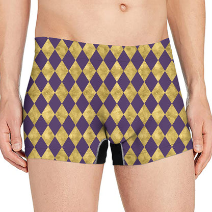 Purple And Gold Harlequin Pattern Print Men's Boxer Briefs