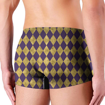 Purple And Gold Harlequin Pattern Print Men's Boxer Briefs