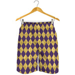 Purple And Gold Harlequin Pattern Print Men's Shorts