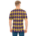 Purple And Gold Harlequin Pattern Print Men's T-Shirt