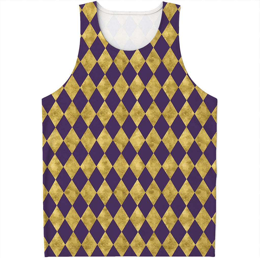 Purple And Gold Harlequin Pattern Print Men's Tank Top
