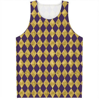 Purple And Gold Harlequin Pattern Print Men's Tank Top