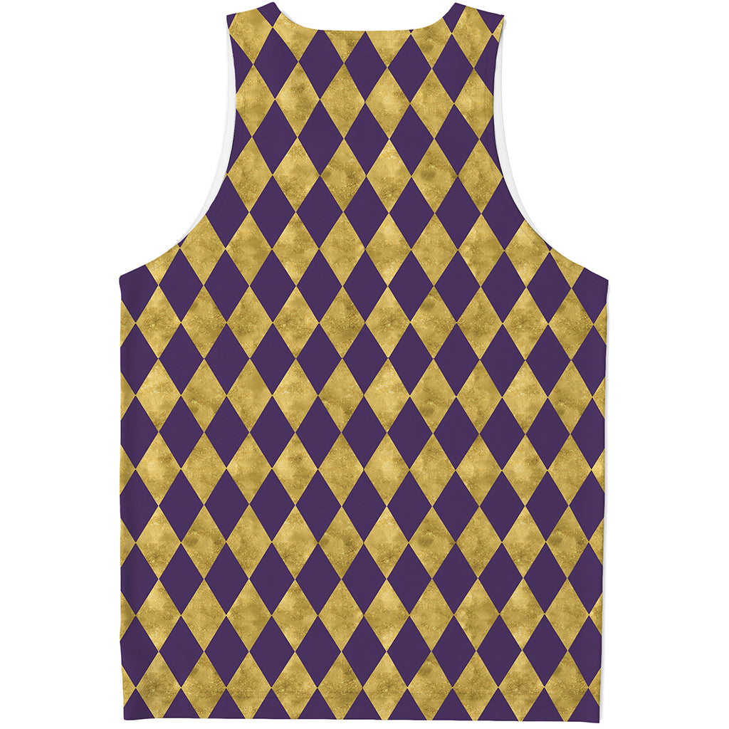 Purple And Gold Harlequin Pattern Print Men's Tank Top