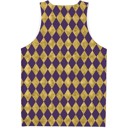 Purple And Gold Harlequin Pattern Print Men's Tank Top