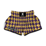 Purple And Gold Harlequin Pattern Print Muay Thai Boxing Shorts