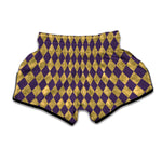 Purple And Gold Harlequin Pattern Print Muay Thai Boxing Shorts