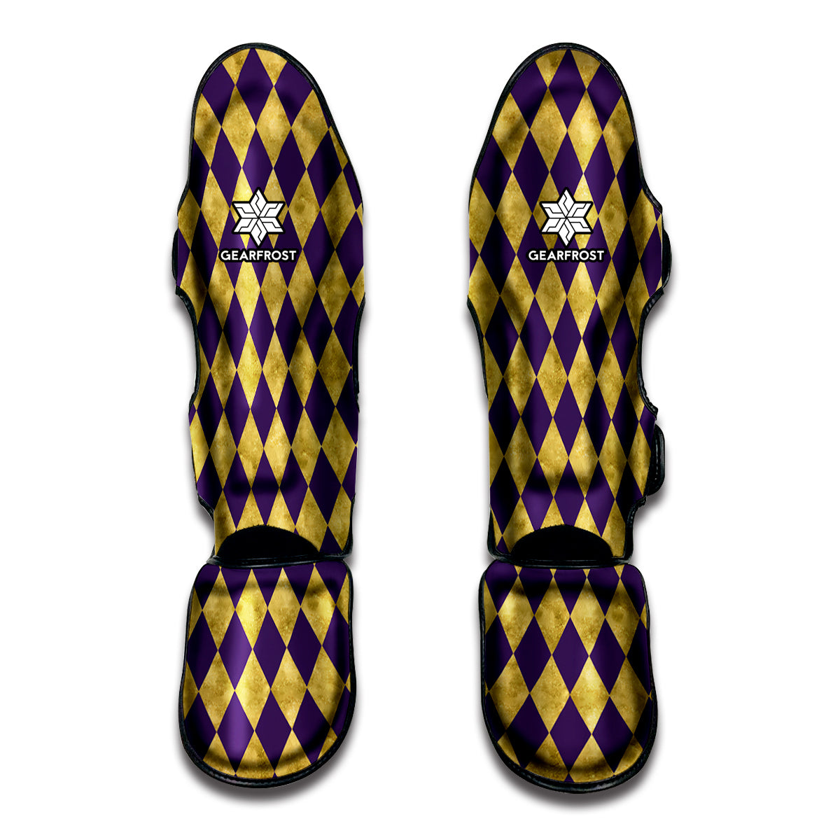 Purple And Gold Harlequin Pattern Print Muay Thai Shin Guard