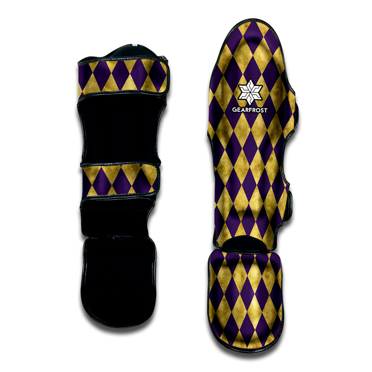Purple And Gold Harlequin Pattern Print Muay Thai Shin Guard