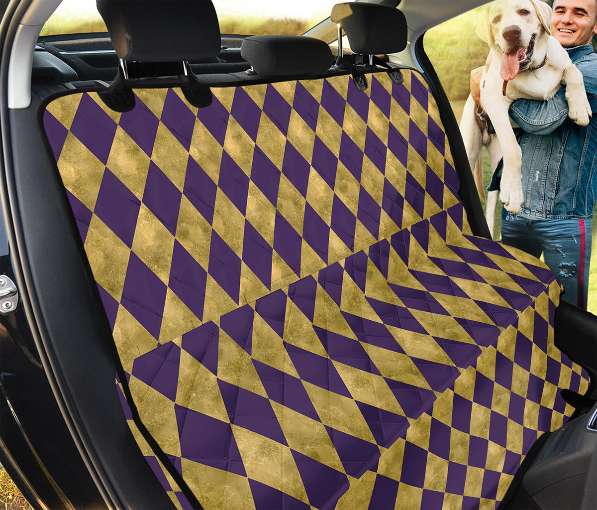 Purple And Gold Harlequin Pattern Print Pet Car Back Seat Cover