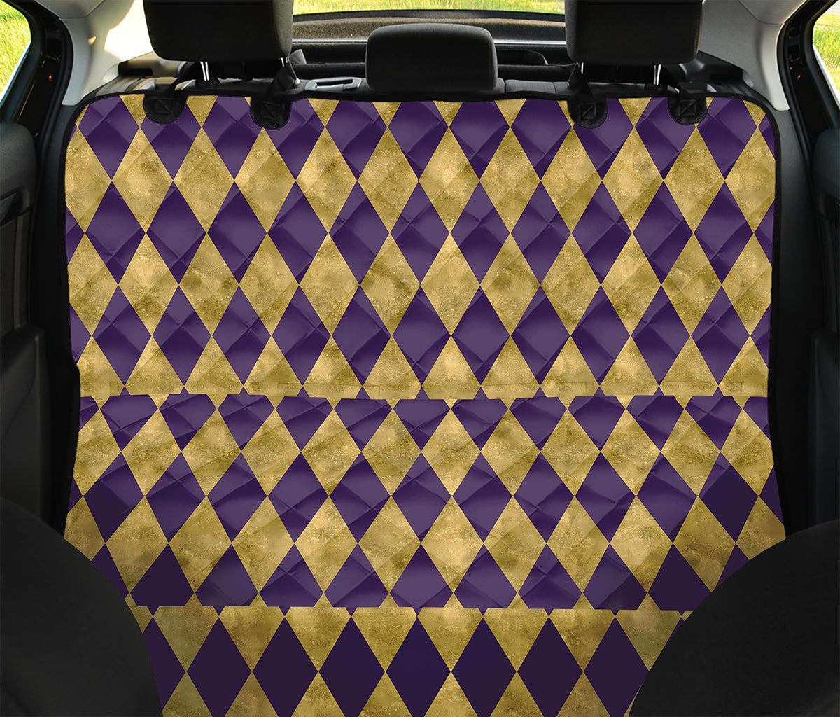 Purple And Gold Harlequin Pattern Print Pet Car Back Seat Cover