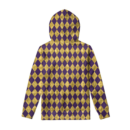 Purple And Gold Harlequin Pattern Print Pullover Hoodie