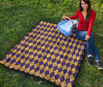 Purple And Gold Harlequin Pattern Print Quilt