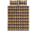 Purple And Gold Harlequin Pattern Print Quilt Bed Set