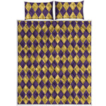 Purple And Gold Harlequin Pattern Print Quilt Bed Set