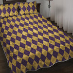 Purple And Gold Harlequin Pattern Print Quilt Bed Set