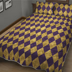 Purple And Gold Harlequin Pattern Print Quilt Bed Set