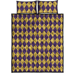 Purple And Gold Harlequin Pattern Print Quilt Bed Set