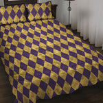 Purple And Gold Harlequin Pattern Print Quilt Bed Set