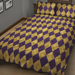 Purple And Gold Harlequin Pattern Print Quilt Bed Set