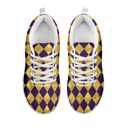 Purple And Gold Harlequin Pattern Print White Sneakers