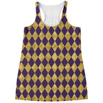 Purple And Gold Harlequin Pattern Print Women's Racerback Tank Top