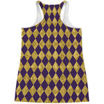 Purple And Gold Harlequin Pattern Print Women's Racerback Tank Top
