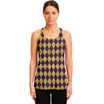 Purple And Gold Harlequin Pattern Print Women's Racerback Tank Top
