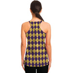 Purple And Gold Harlequin Pattern Print Women's Racerback Tank Top