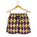 Purple And Gold Harlequin Pattern Print Women's Shorts