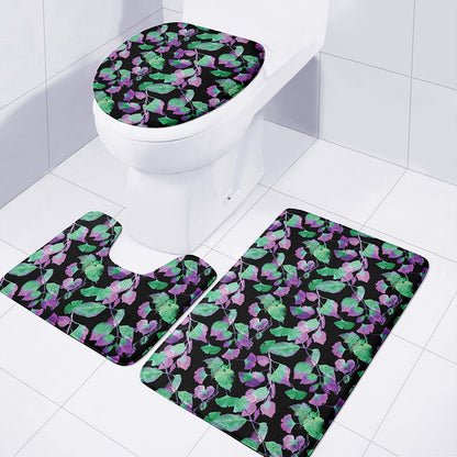 Purple And Green Leaf Pattern Print 3 Piece Bath Mat Set