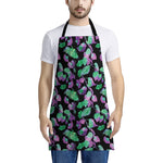 Purple And Green Leaf Pattern Print Apron