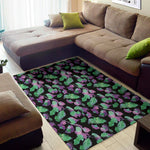Purple And Green Leaf Pattern Print Area Rug