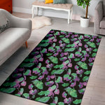 Purple And Green Leaf Pattern Print Area Rug