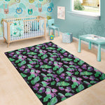Purple And Green Leaf Pattern Print Area Rug