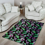 Purple And Green Leaf Pattern Print Area Rug
