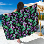 Purple And Green Leaf Pattern Print Beach Sarong Wrap