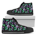 Purple And Green Leaf Pattern Print Black High Top Sneakers