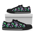 Purple And Green Leaf Pattern Print Black Low Top Sneakers