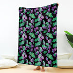 Purple And Green Leaf Pattern Print Blanket