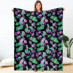 Purple And Green Leaf Pattern Print Blanket