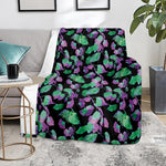 Purple And Green Leaf Pattern Print Blanket