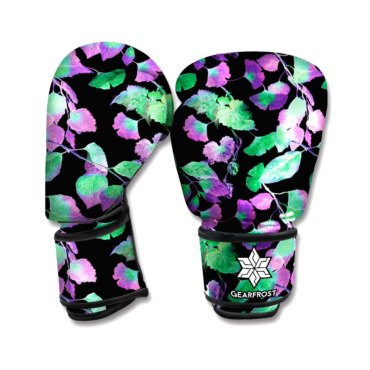 Purple And Green Leaf Pattern Print Boxing Gloves
